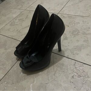 Black open toe stilettos